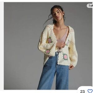 Anthropologie Maeve floral knit cardigan